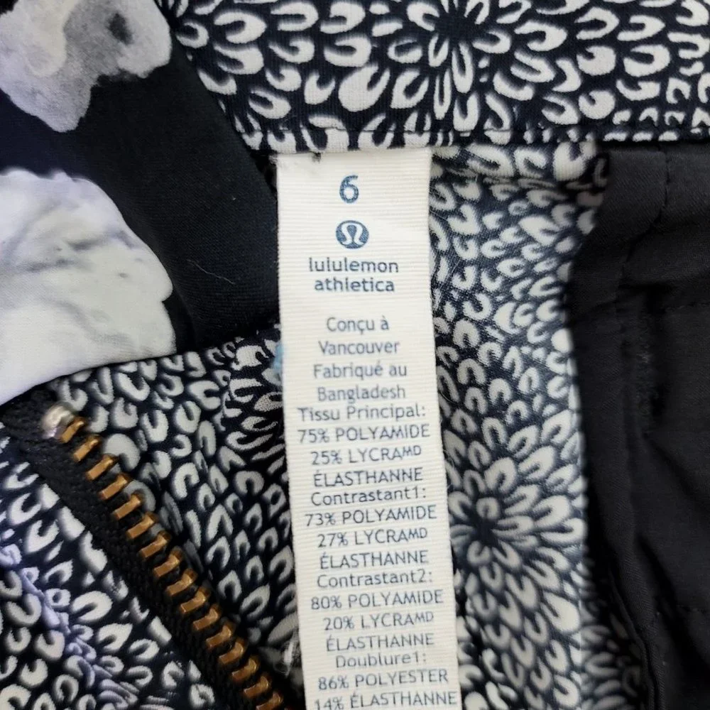 Lululemon Womens 6 Departure Pant Plush Petal Black‎ Floral Cropped Casual Pants